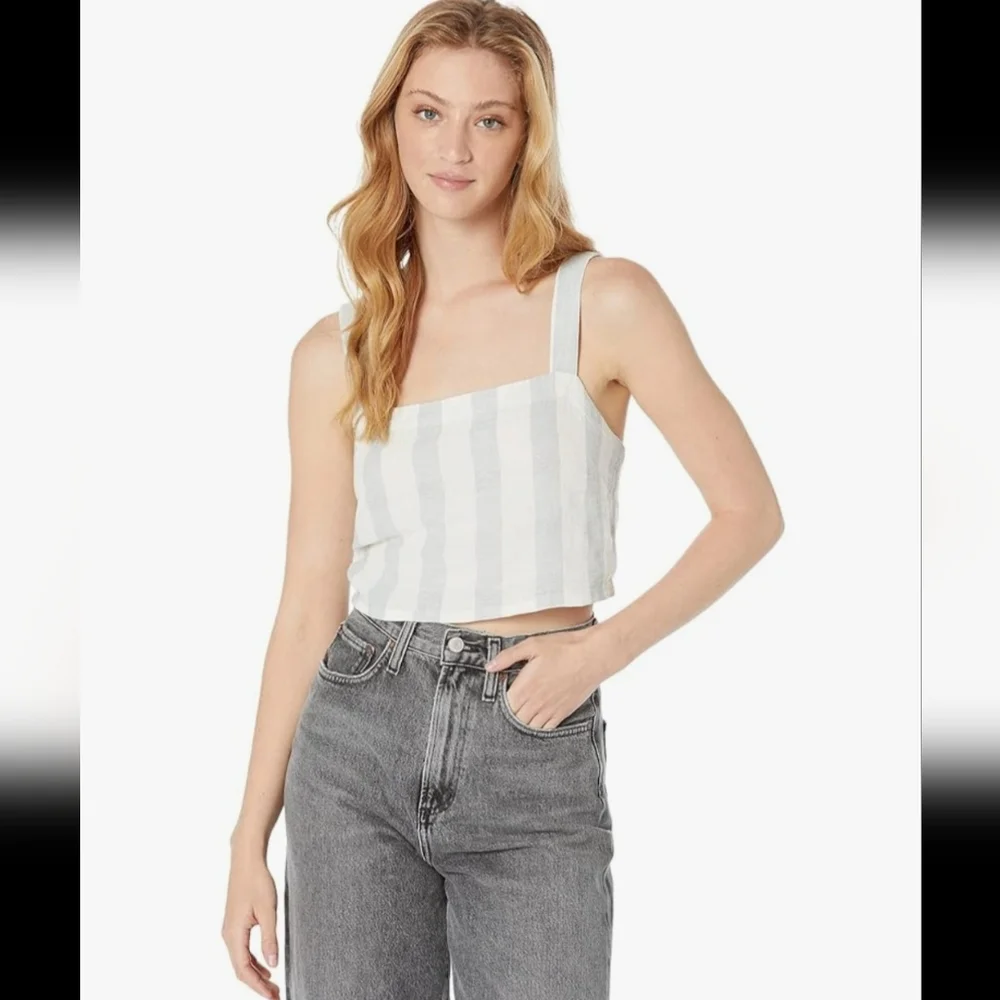 Madewell Linen Blend‎ Abbie Crop Top in Stripe NWOT Size XLarge